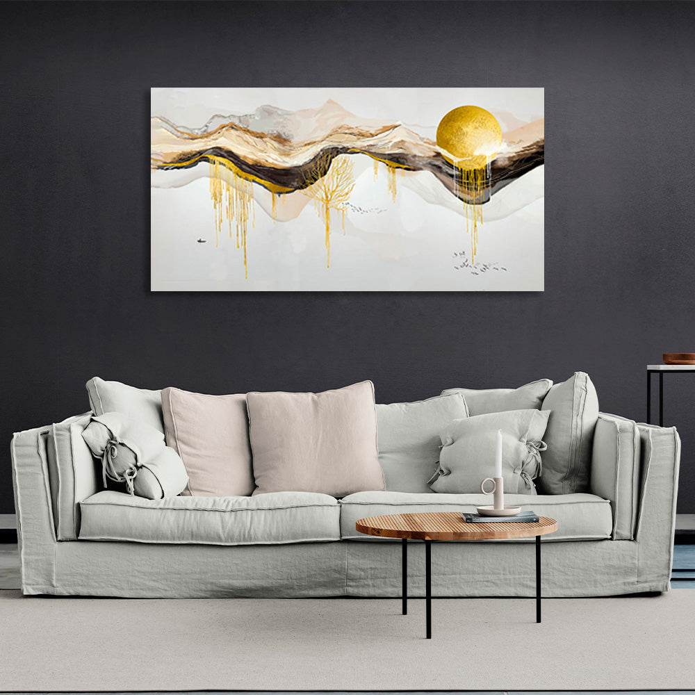 Abstraction in gold, white and black Abstraction Canvas Wall Art Print