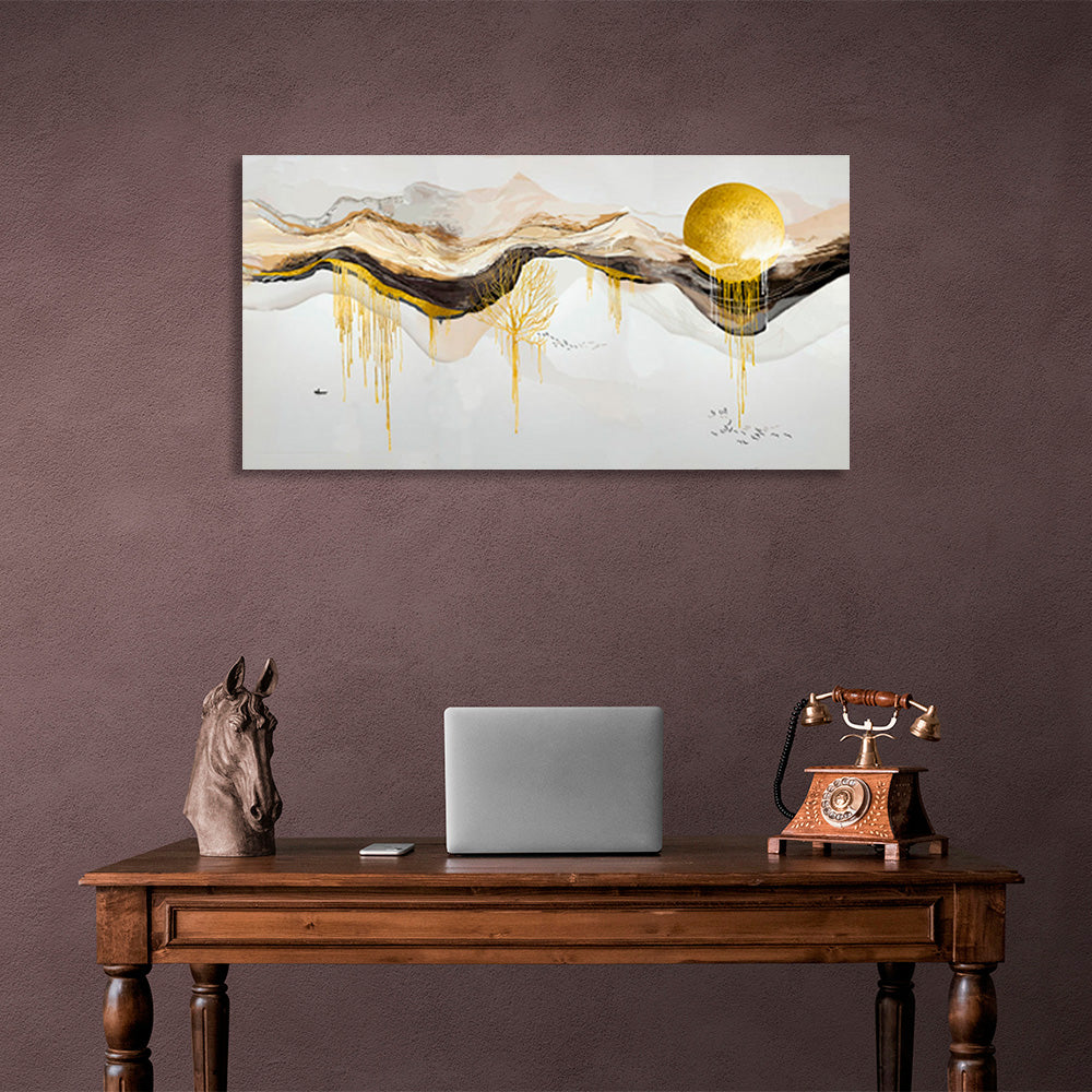 Abstraction in gold, white and black Abstraction Canvas Wall Art Print