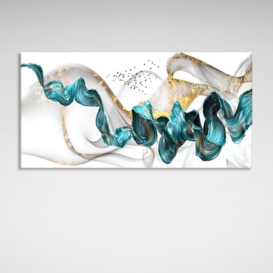 Abstraction in gold, white and turquoise Abstraction Canvas Wall Art Print