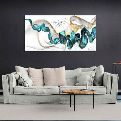 Abstraction in gold, white and turquoise Abstraction Canvas Wall Art Print