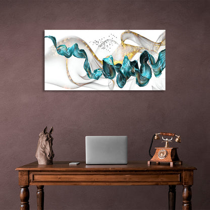 Abstraction in gold, white and turquoise Abstraction Canvas Wall Art Print