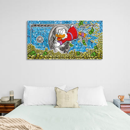 Scrooge dives into the coins Inspirational Canvas Wall Art Print