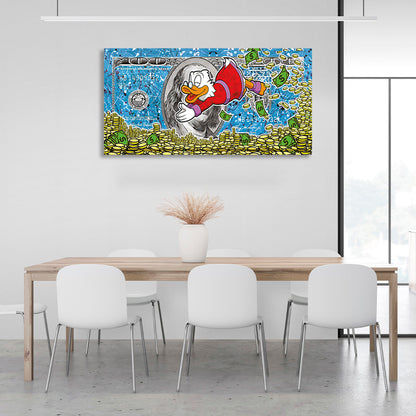 Scrooge dives into the coins Inspirational Canvas Wall Art Print