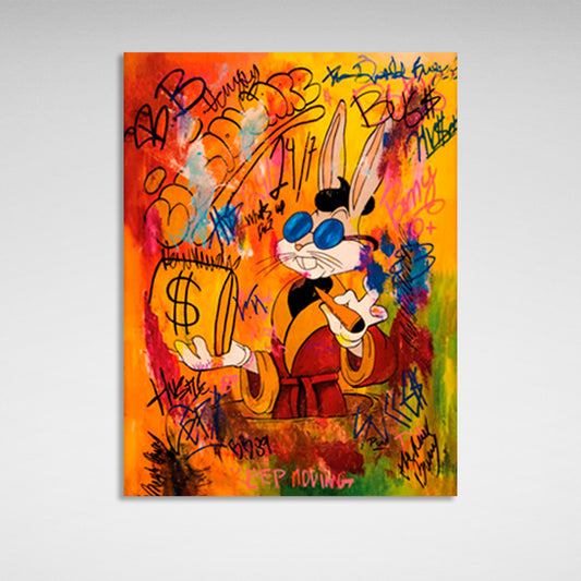 A rabbit with orange graffiti Canvas Wall Art Print