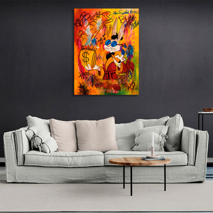 A rabbit with orange graffiti Canvas Wall Art Print