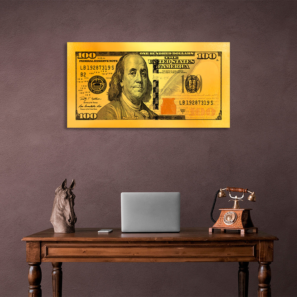 One hundred dollars yellow Inspirational Canvas Wall Art Print