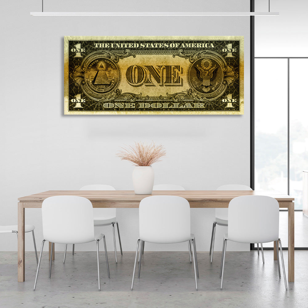 Designer One Dollar gold Inspirational Canvas Wall Art Print