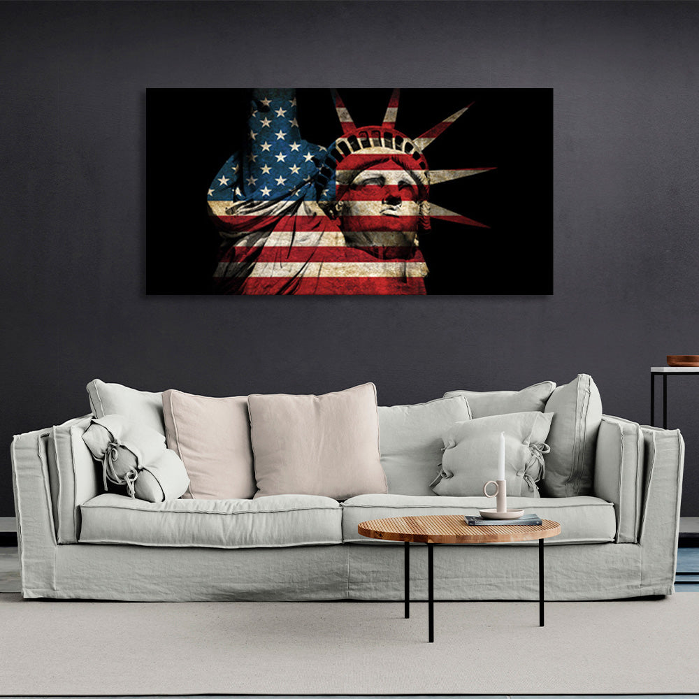 Statue of liberty on a black background Canvas Wall Art Print