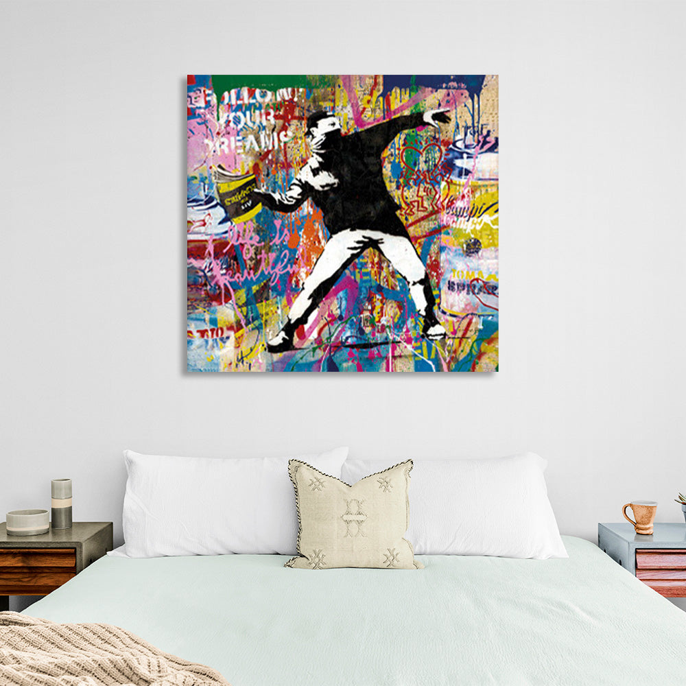 A guy in graffiti Canvas Wall Art Print