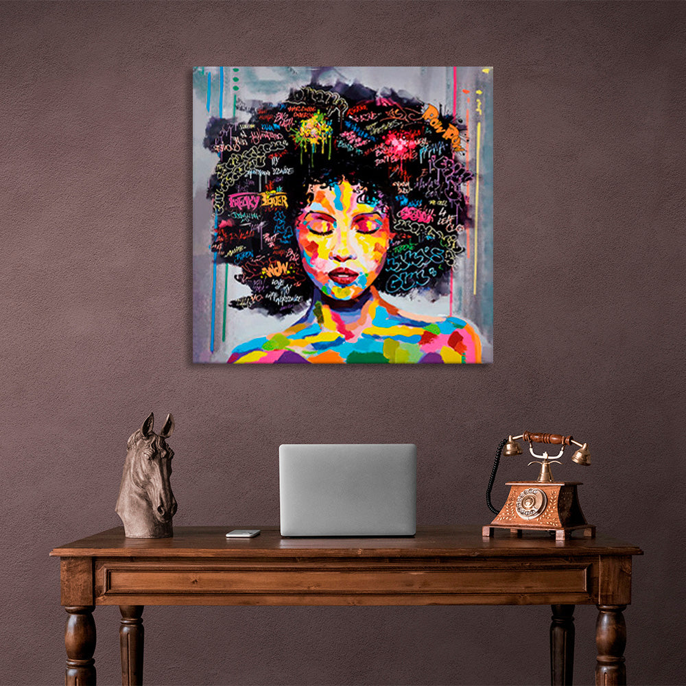 African-American woman in rainbow hues Canvas Wall Art Print