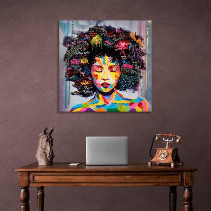 African-American woman in rainbow hues Canvas Wall Art Print