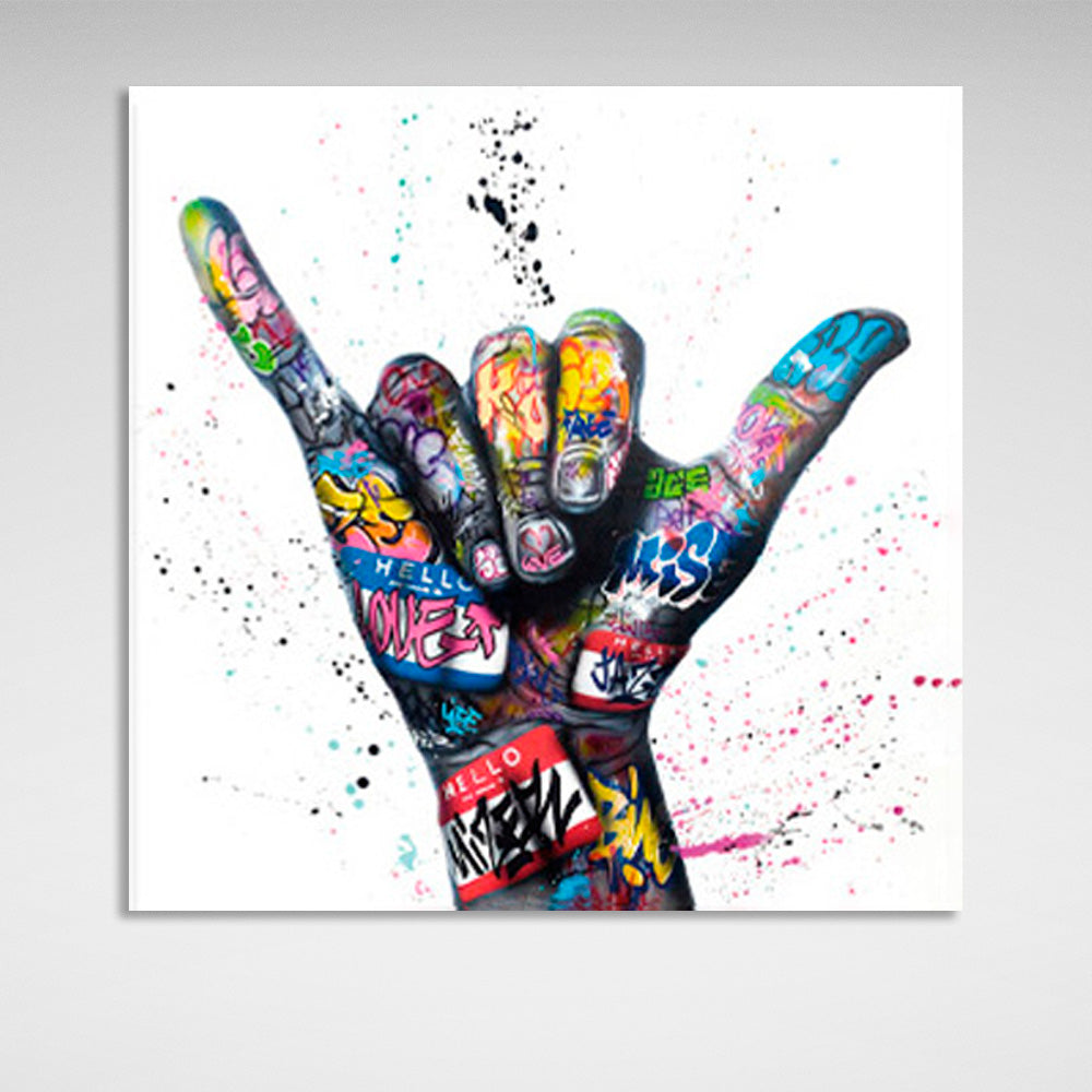 Hand in bright colors on a white background Canvas Wall Art Print