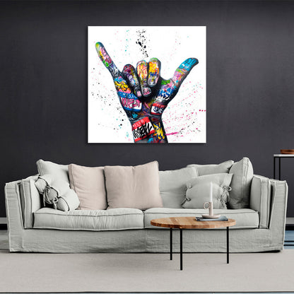 Hand in bright colors on a white background Canvas Wall Art Print