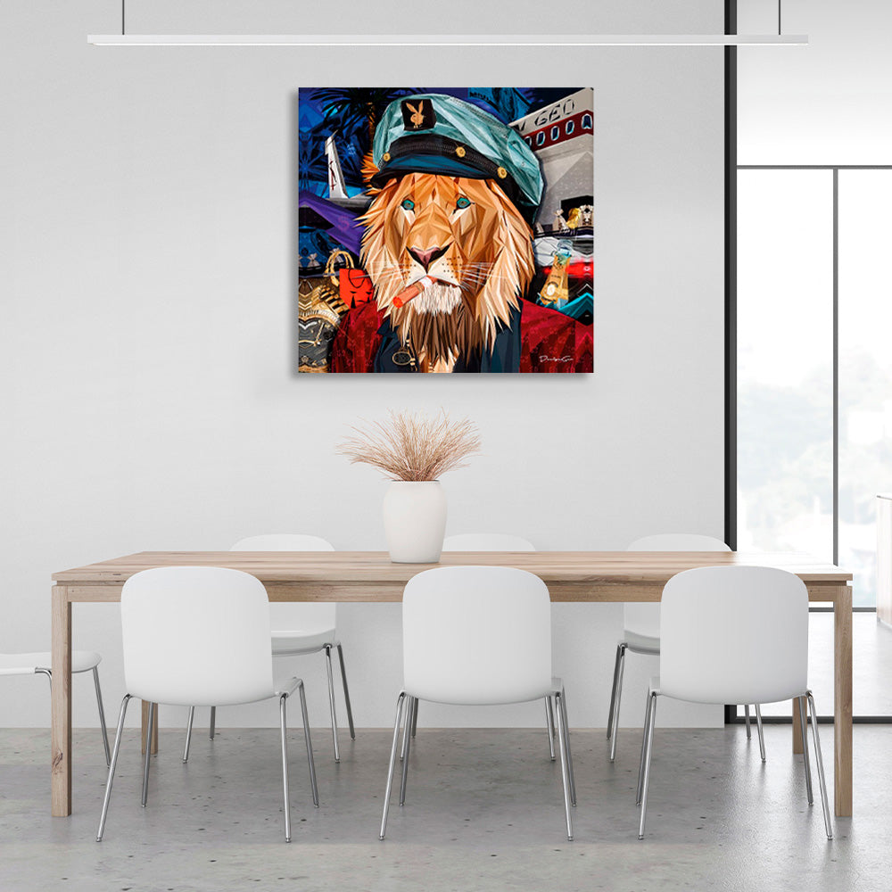 Pilot lion in a variety of color schemes Canvas Wall Art Print