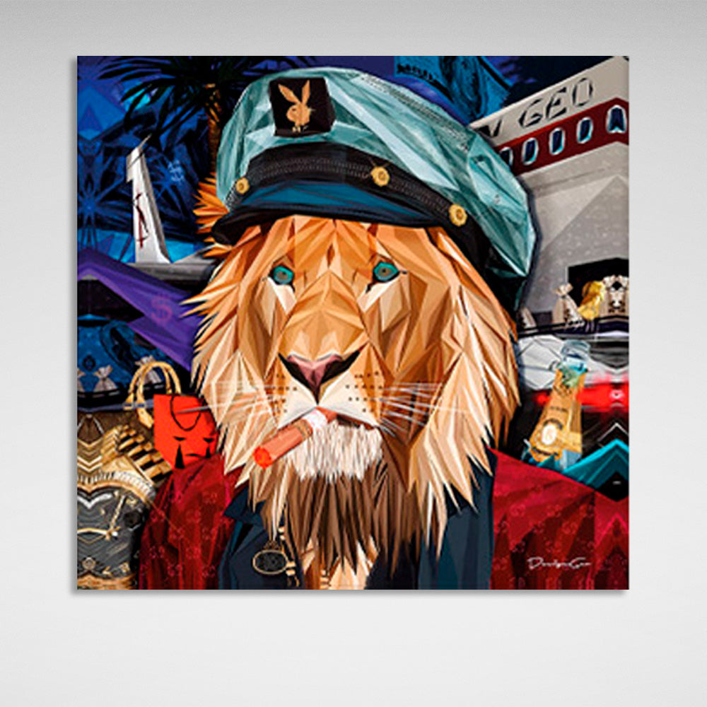 Pilot lion in a variety of color schemes Canvas Wall Art Print