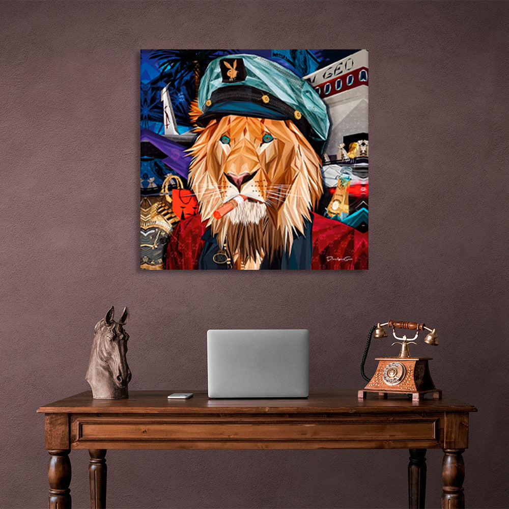 Pilot lion in a variety of color schemes Canvas Wall Art Print