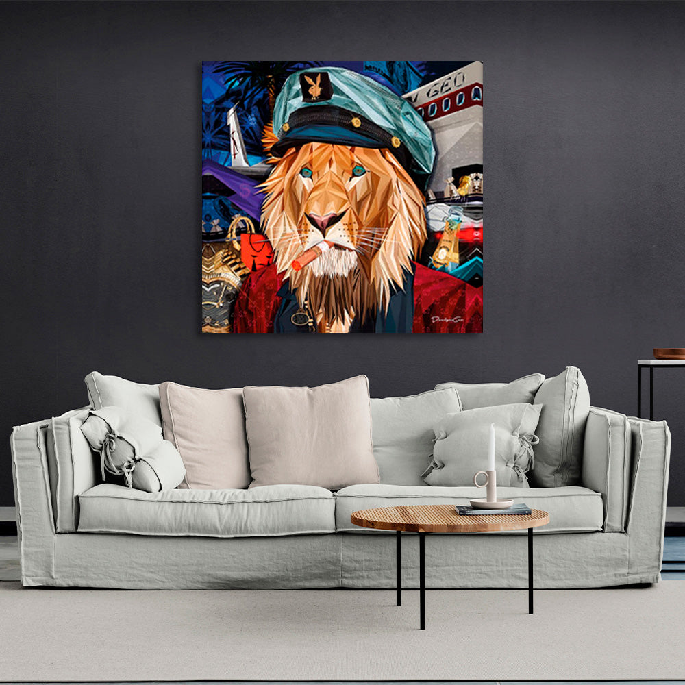 Pilot lion in a variety of color schemes Canvas Wall Art Print