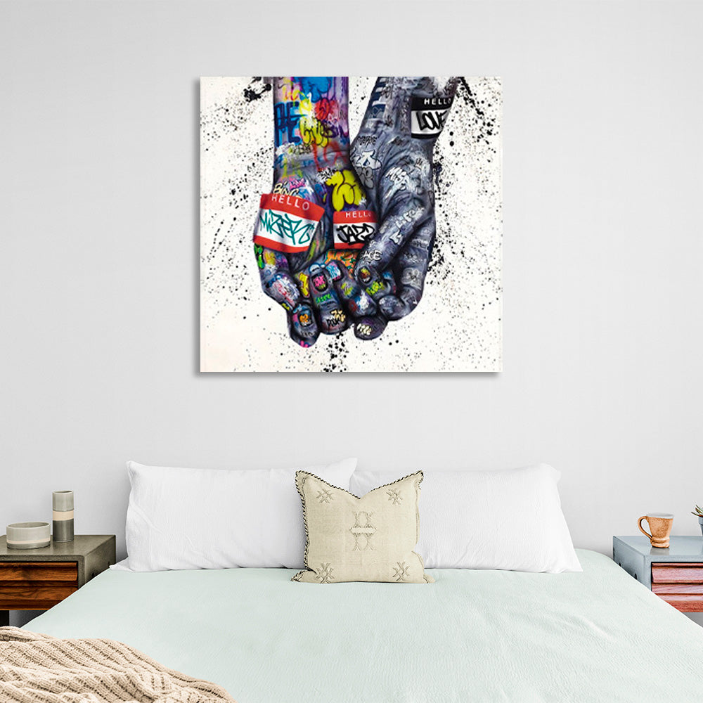 Two hands holding each other Canvas Wall Art Print