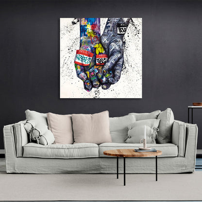 Two hands holding each other Canvas Wall Art Print