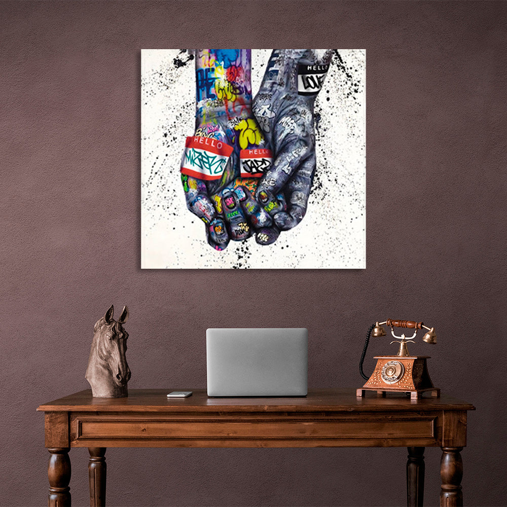 Two hands holding each other Canvas Wall Art Print