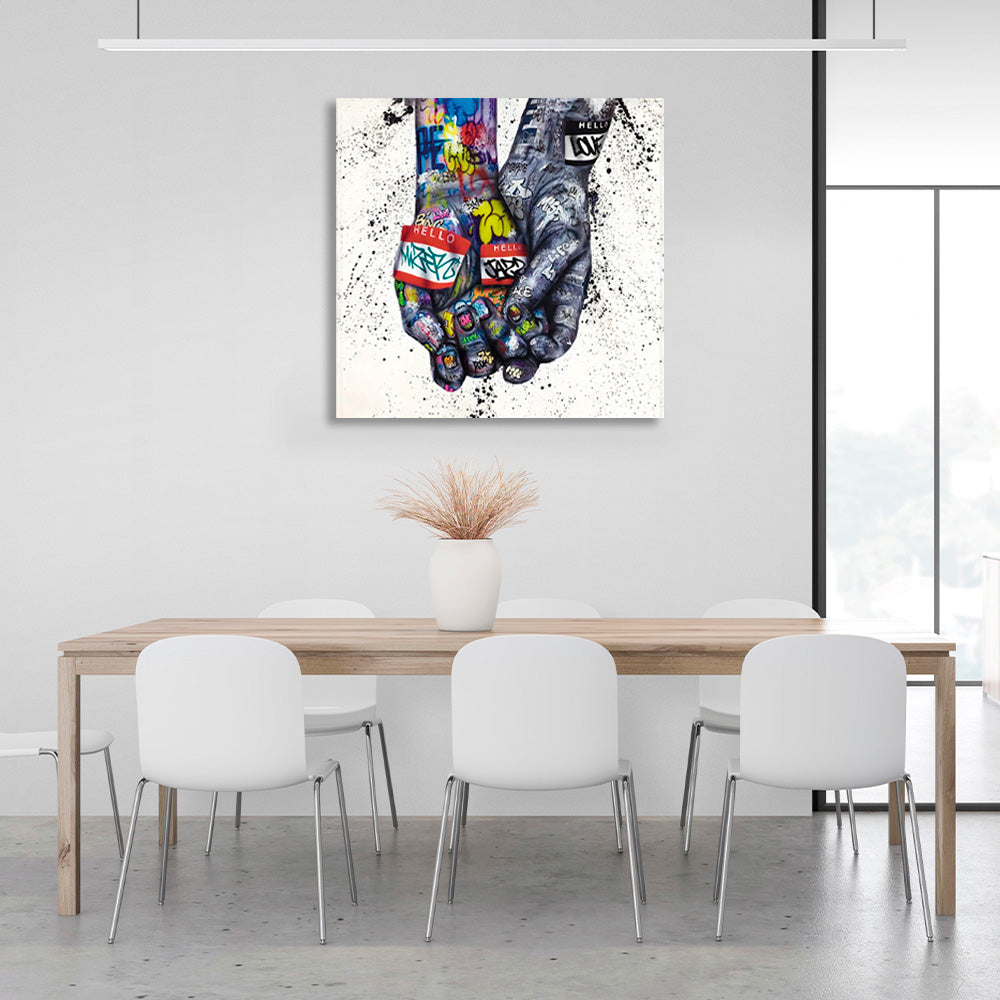 Two hands holding each other Canvas Wall Art Print