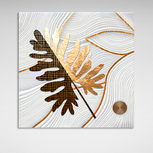 Gold and brown leaf on a silver background Canvas Wall Art Print