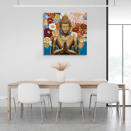 Indian statue on a floral background Canvas Wall Art Print