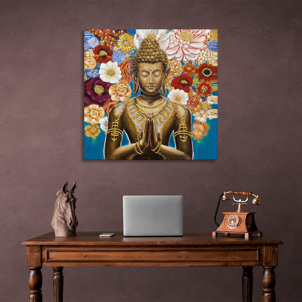 Indian statue on a floral background Canvas Wall Art Print