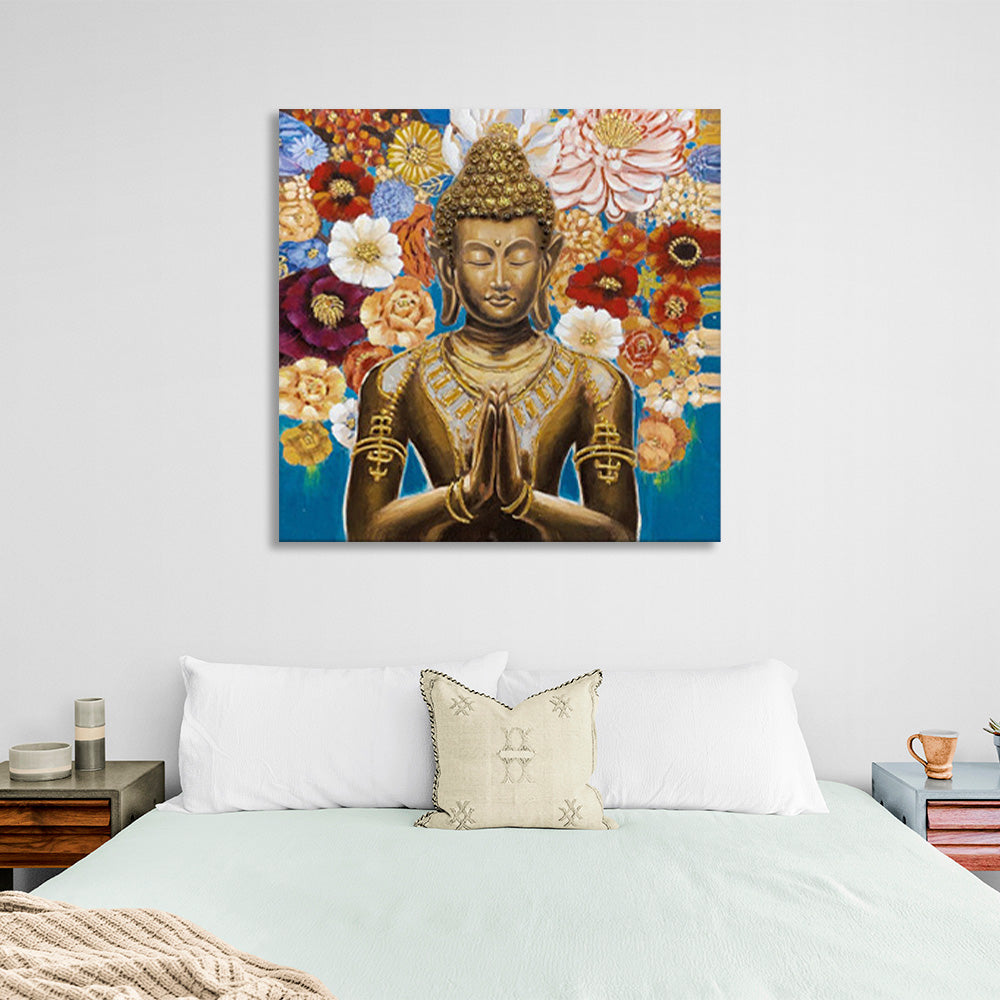 Indian statue on a floral background Canvas Wall Art Print