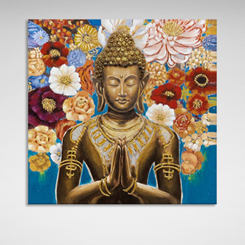 Indian statue on a floral background Canvas Wall Art Print