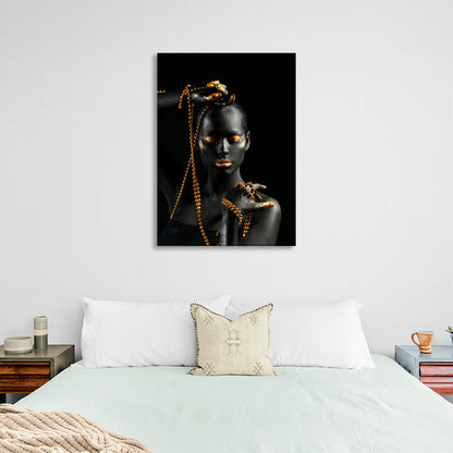 African-American girl with gold beads on black background Canvas Wall Art Print