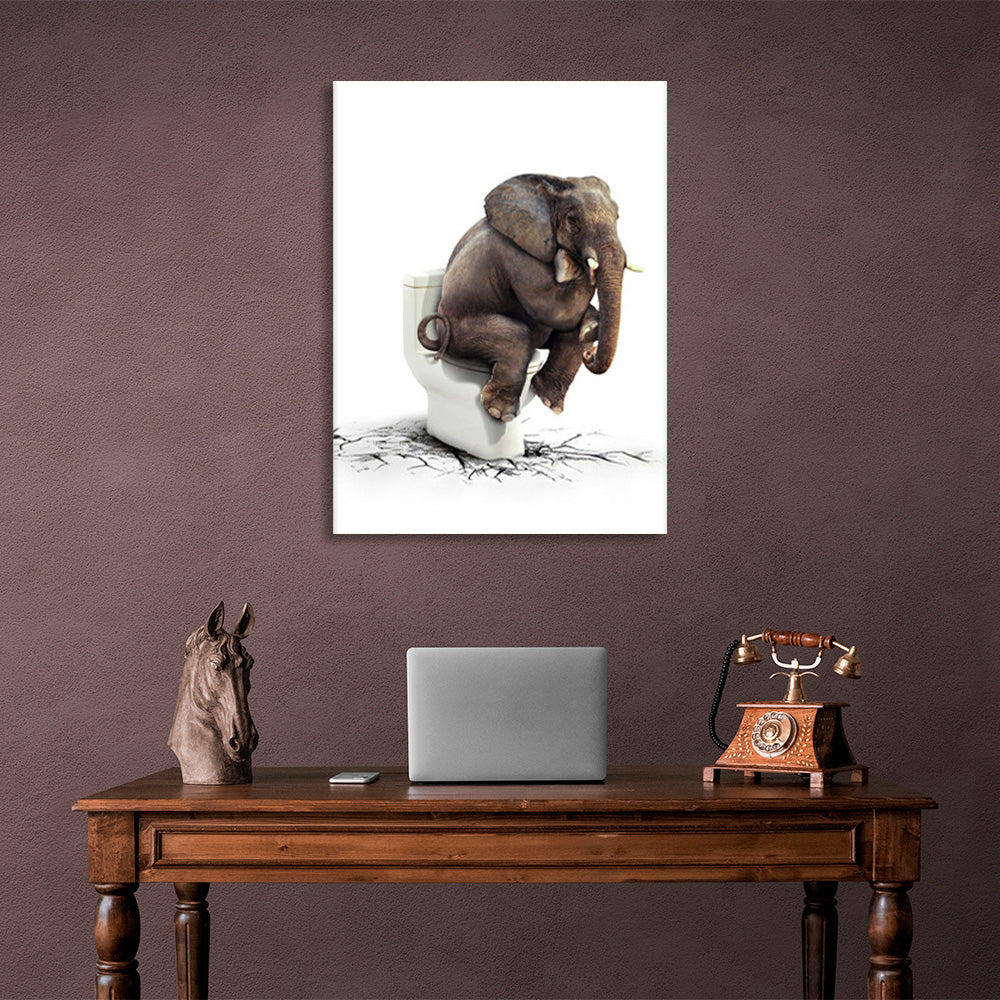 Elephant on the toilet Canvas Wall Art Print