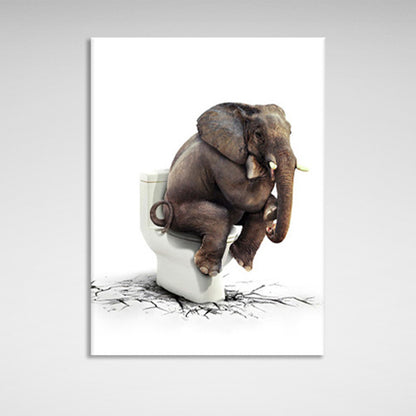 Elephant on the toilet Canvas Wall Art Print