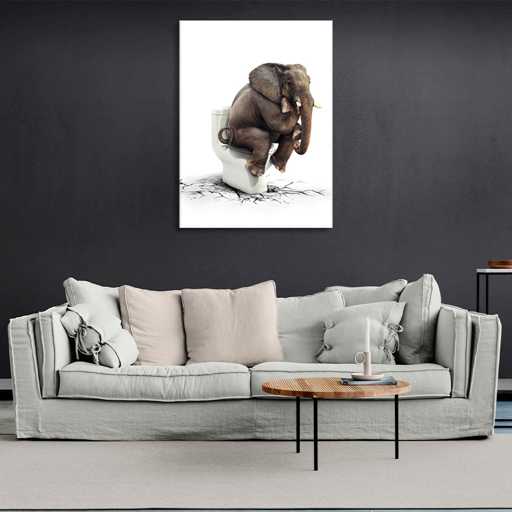 Elephant on the toilet Canvas Wall Art Print