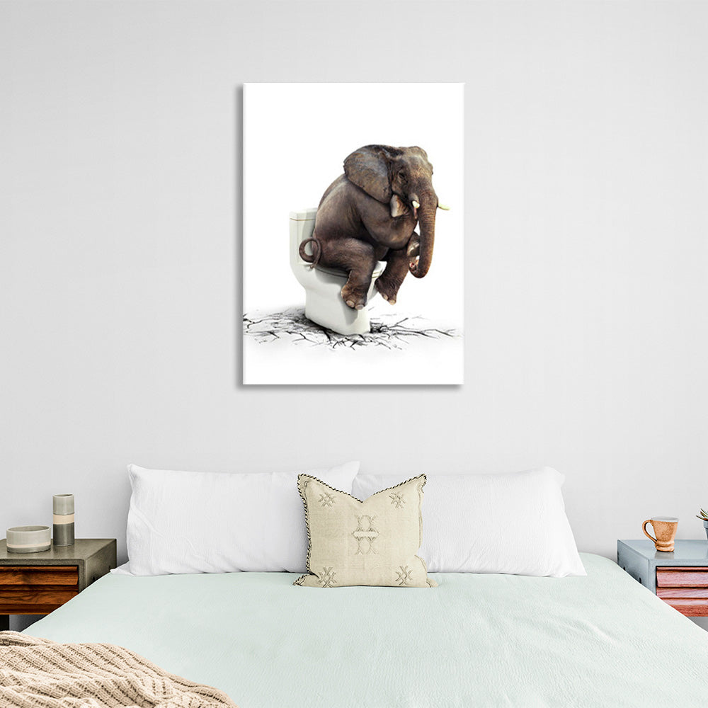 Elephant on the toilet Canvas Wall Art Print