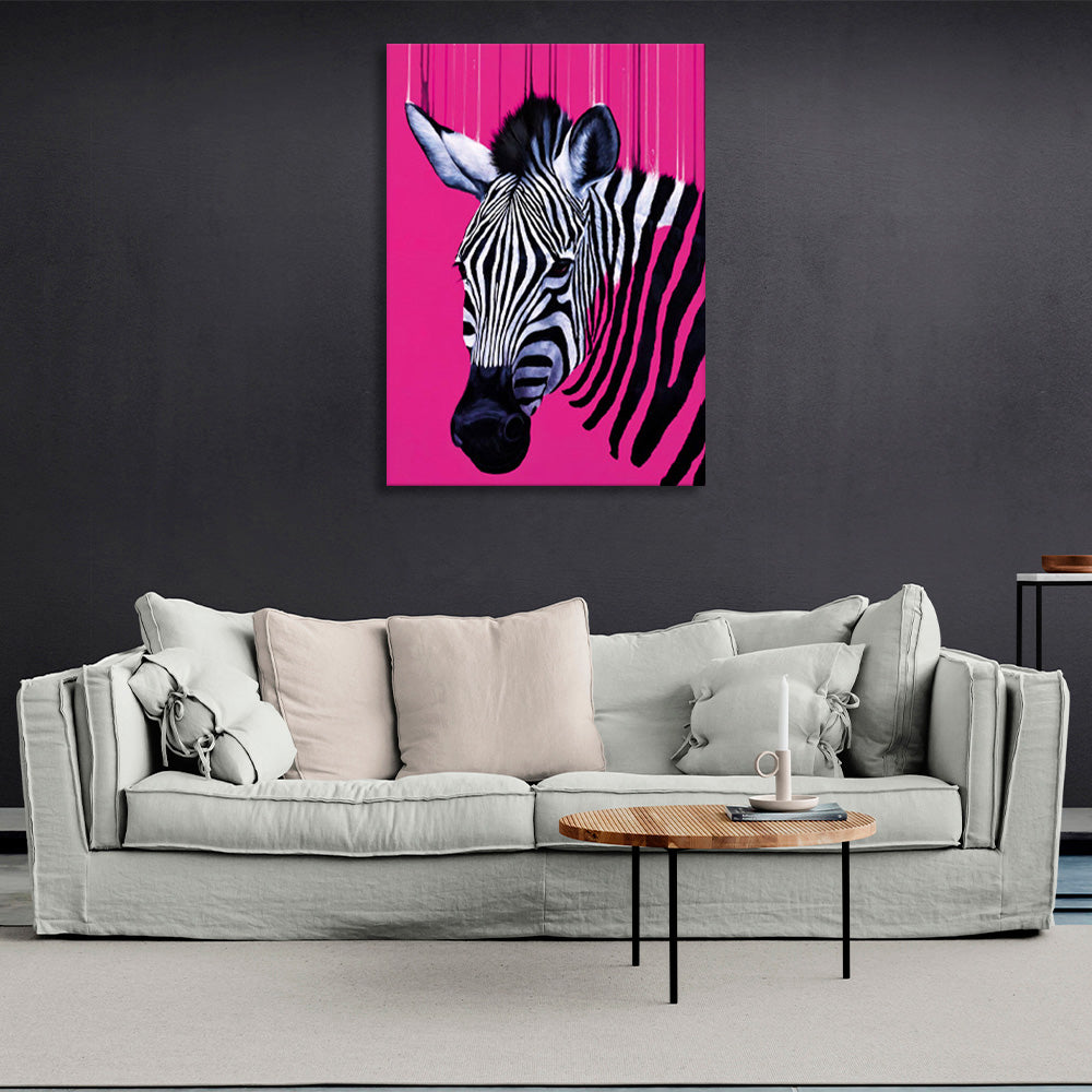 Zebra on pink Canvas Wall Art Print