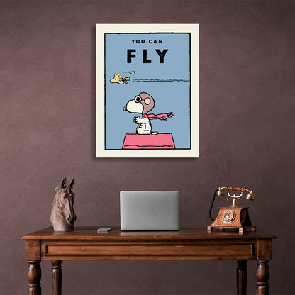 A doggy and a bird with the words YOU CAN FLY Motivational Canvas Wall Art Print