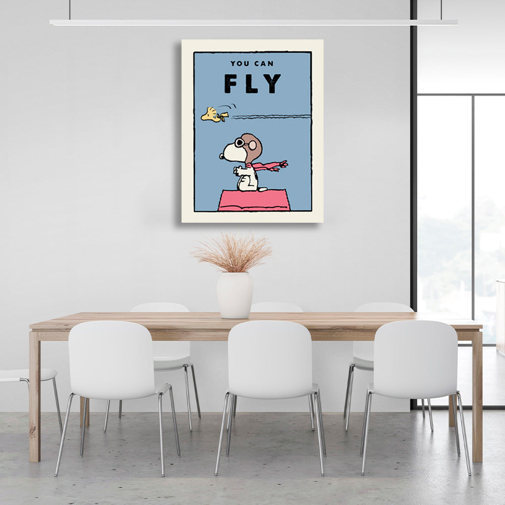 A doggy and a bird with the words YOU CAN FLY Motivational Canvas Wall Art Print