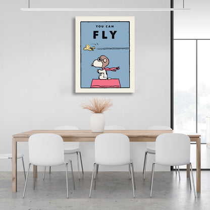 A doggy and a bird with the words YOU CAN FLY Motivational Canvas Wall Art Print