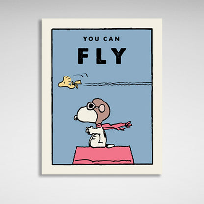 A doggy and a bird with the words YOU CAN FLY Motivational Canvas Wall Art Print