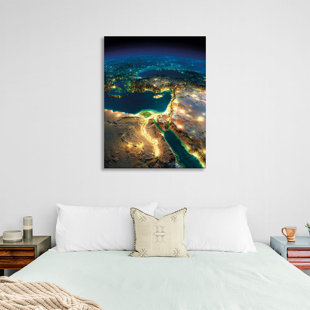 The planet in blue yellow green and blue color Canvas Wall Art Print