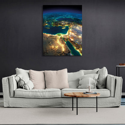 The planet in blue yellow green and blue color Canvas Wall Art Print