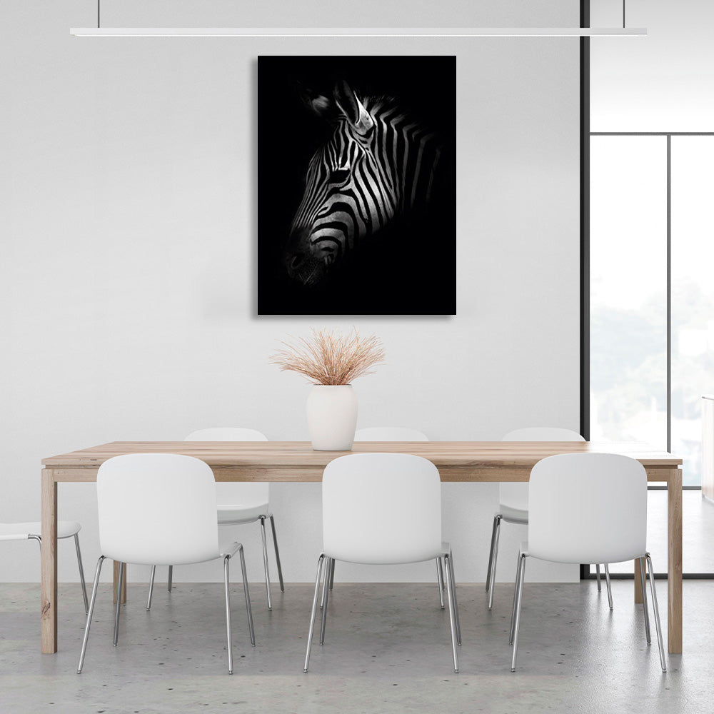 Zebra head on black background Canvas Wall Art Print