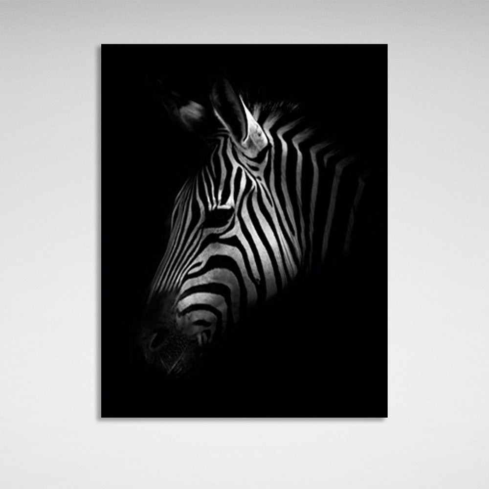 Zebra head on black background Canvas Wall Art Print