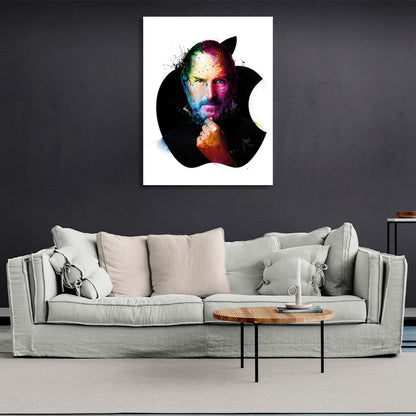 Steve Jobs in the apple logo on a white background Canvas Wall Art Print