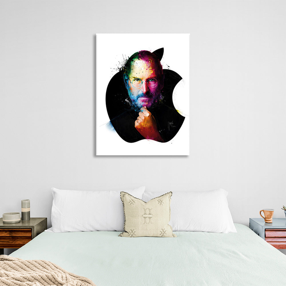 Steve Jobs in the apple logo on a white background Canvas Wall Art Print