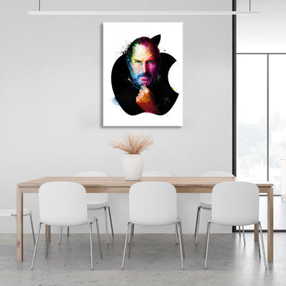 Steve Jobs in the apple logo on a white background Canvas Wall Art Print