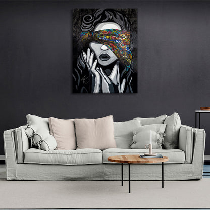 The girl with her eyes closed Canvas Wall Art Print