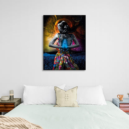 A girl in a field in a bright color scheme Canvas Wall Art Print