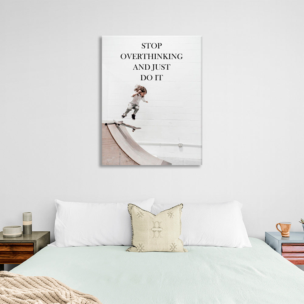 A girl on a skateboard with a sign on it Motivational Canvas Wall Art Print